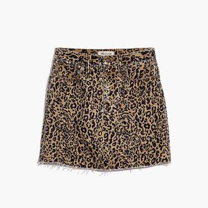 Madewell Rigid Denim A-Line Mini Skirt in Leopard